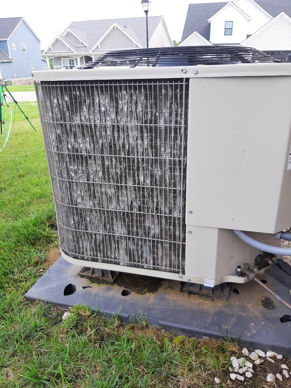 Still seeing hail damage:  Bryant Heat Pump & Air Handler Changeout – Copley Pointe Dr, Richmond, KY. Loot at the before & after pics!